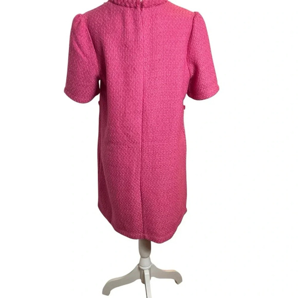 VOY Kennedy Pink Tweed Dress Double Pocket Braid Neck Medium Clueless NWOT - Picture 5 of 11
